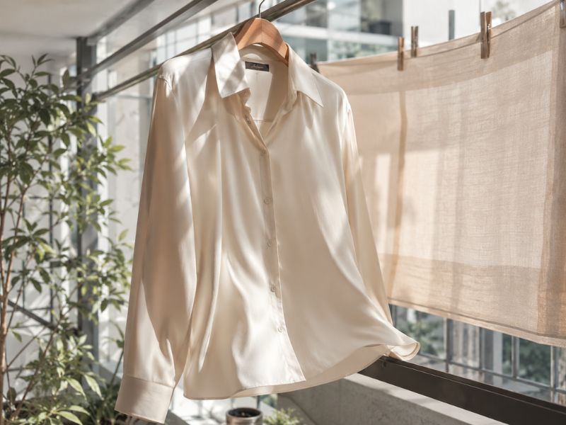 Vintage Seidenbluse schonend im Schatten auslüften gegen Geruch