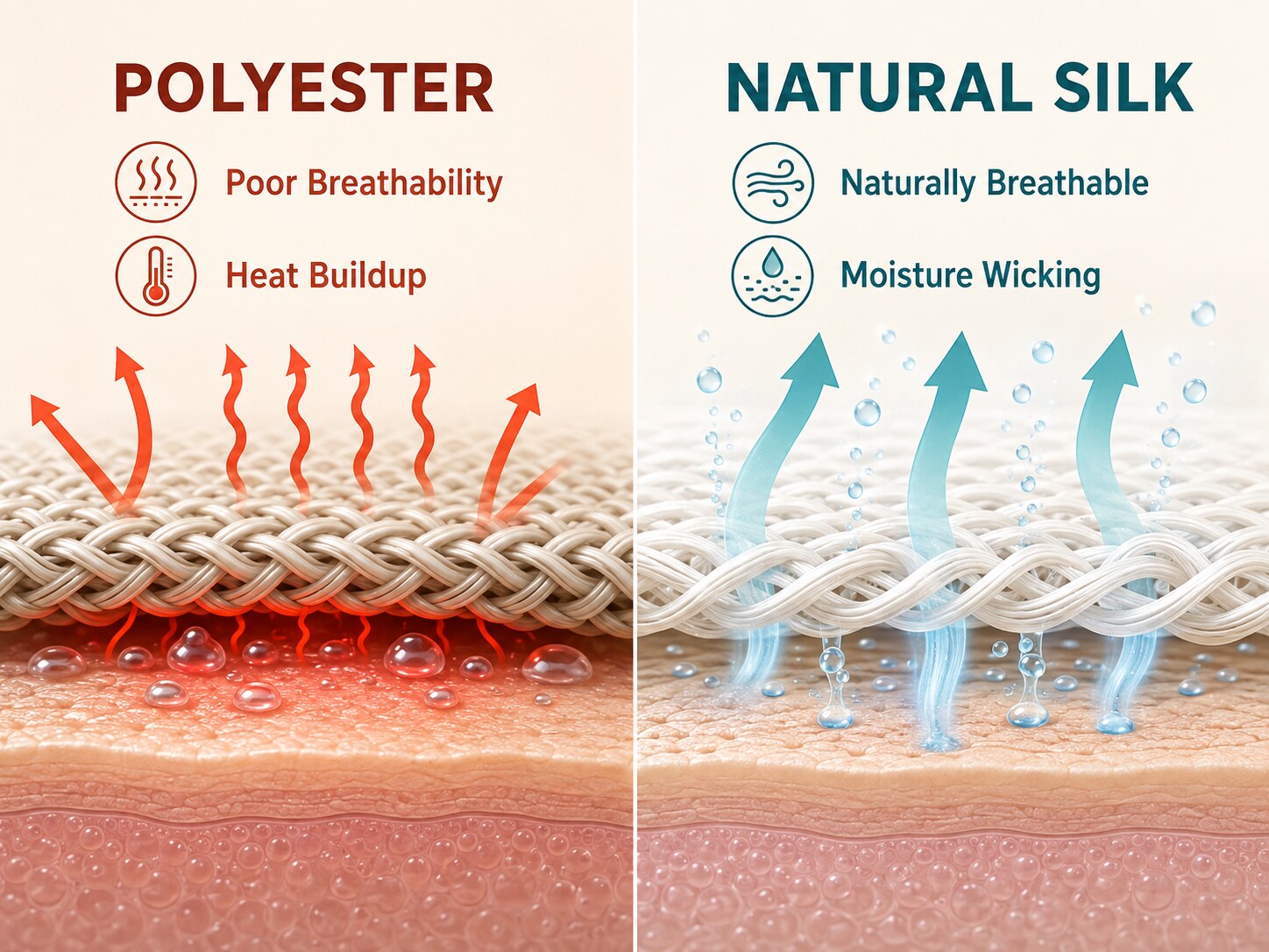 Vergleich Atmungsaktivität von Polyester Bettwäsche und natürlicher Seide