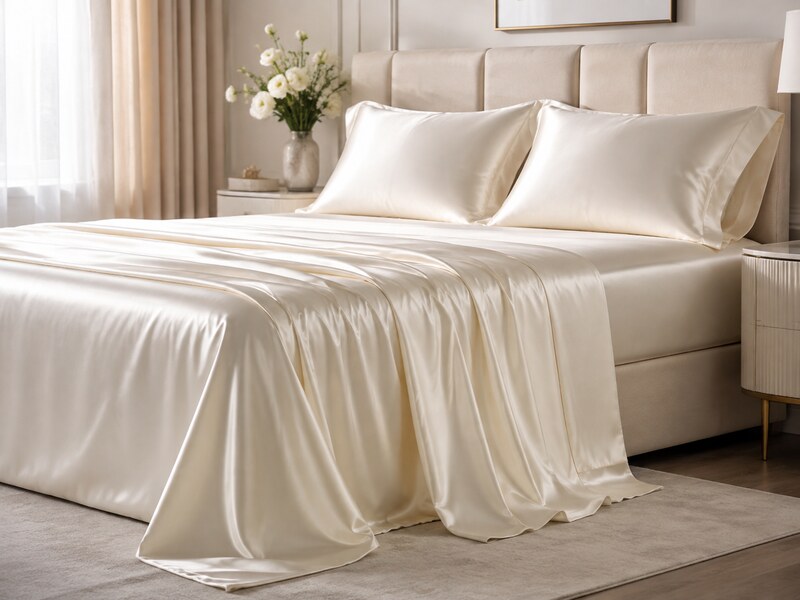 Hochwertige Seidenbettwäsche aus Maulbeerseide auf einem modern eingerichteten Bett