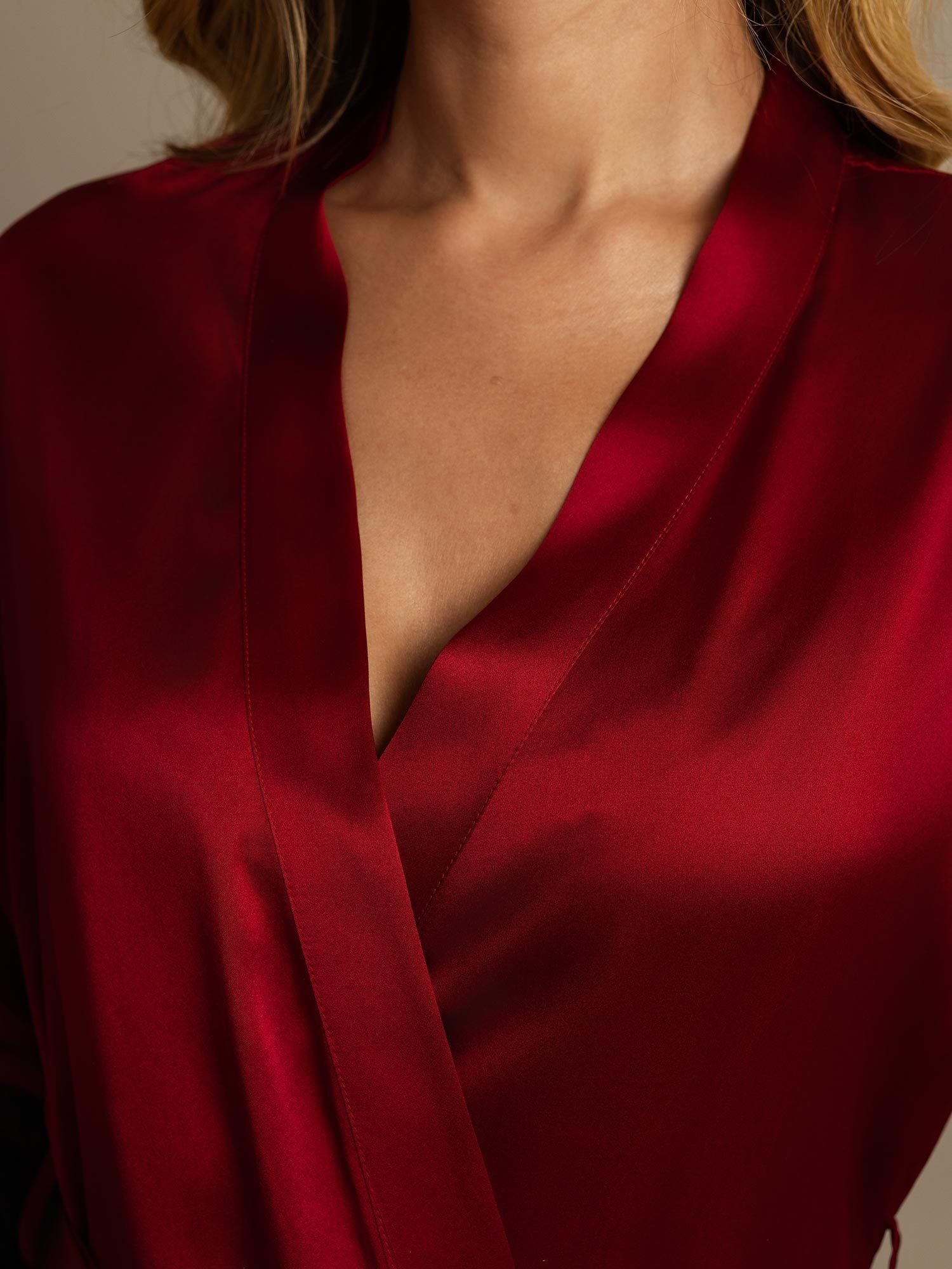 [Rotwein] SilkSilky-DE Reine Seide Womens Robe 004