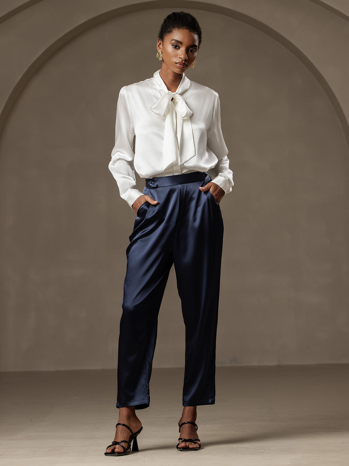[Dunkelblau] SilkSilky-DE 19Momme Seide Womens Pants 001