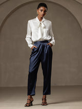 [Dunkelblau] SilkSilky-DE 19Momme Seide Womens Pants 001