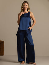 [Dunkelblau] SilkSilky-DE Sleeveless Scoop Neck Damen Pyjamas 006