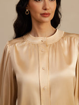 [Champagner] SilkSilky-DE 19Momme Long Sleeve Round Neck Bluse 005