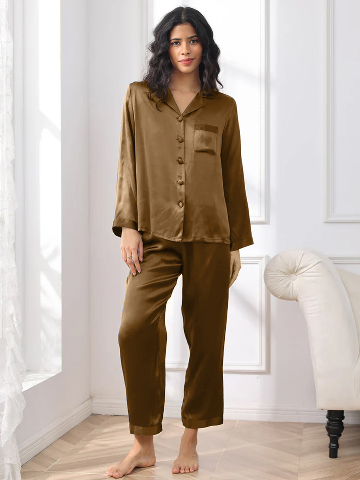 [Braun] SilkSilky-DE Reine Seide Womens Pajamas 001