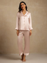 [Rosa] SilkSilky-DE Langärmelig Notch-Kragen Damen Pyjamas 007