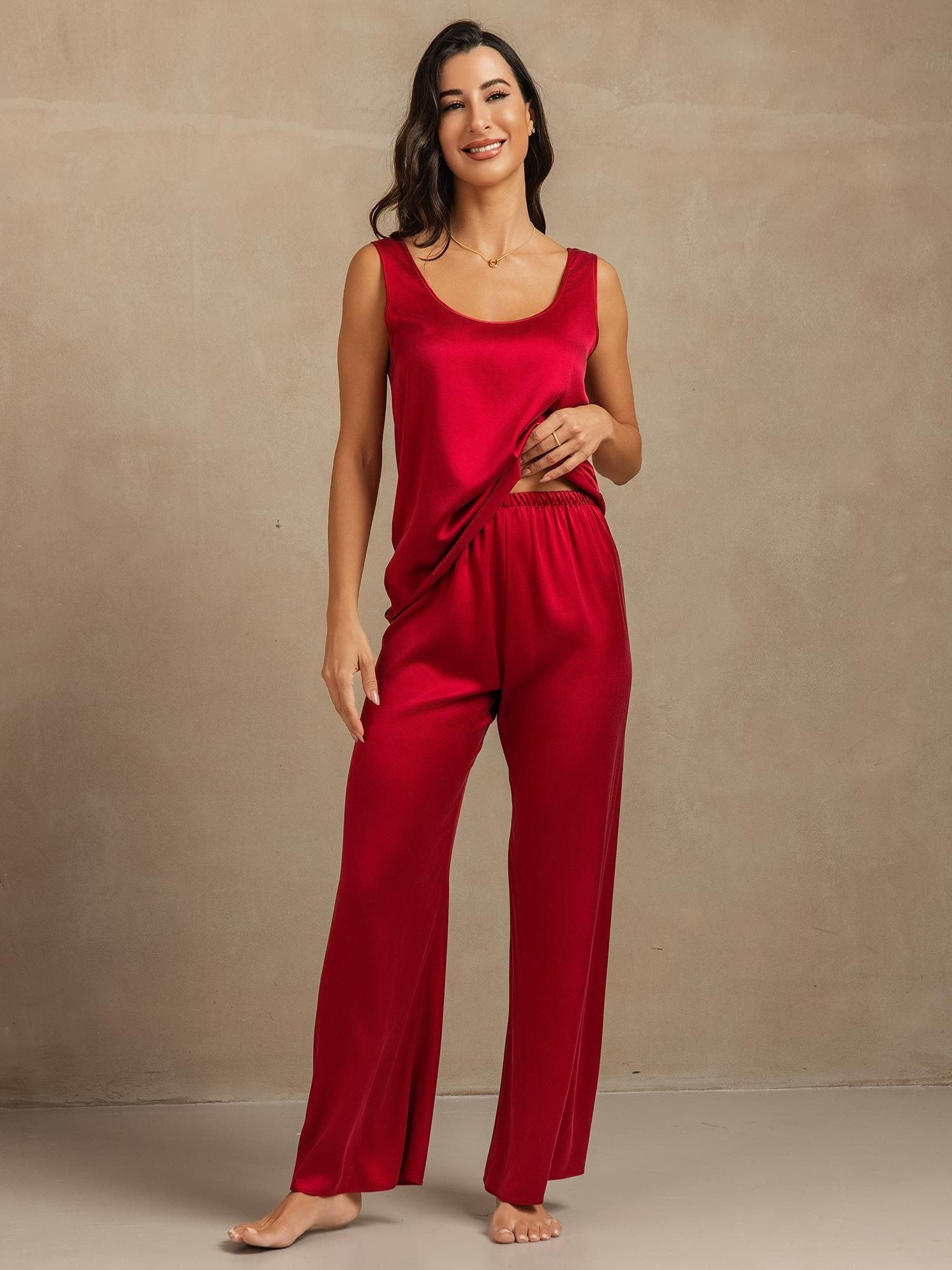 [Rotwein] SilkSilky-DE 19Momme Seide Womens Pajamas 004,