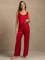 [Rotwein] SilkSilky-DE 19Momme Ärmellos Tiefer Rundhalsausschnitt Damen Pyjamas 004