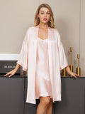 SilkSilky DE Reine Seide 3/4 lange Ärmel Nightgown&Robe Set Hellrosa 004