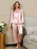 SilkSilky DE Reine Seide Langärmelig Revers Damen Pyjamas Rosa 006