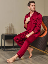 [Rot] SilkSilky-DE Long Sleeve Notch-Kragen Herren Pyjamas 006