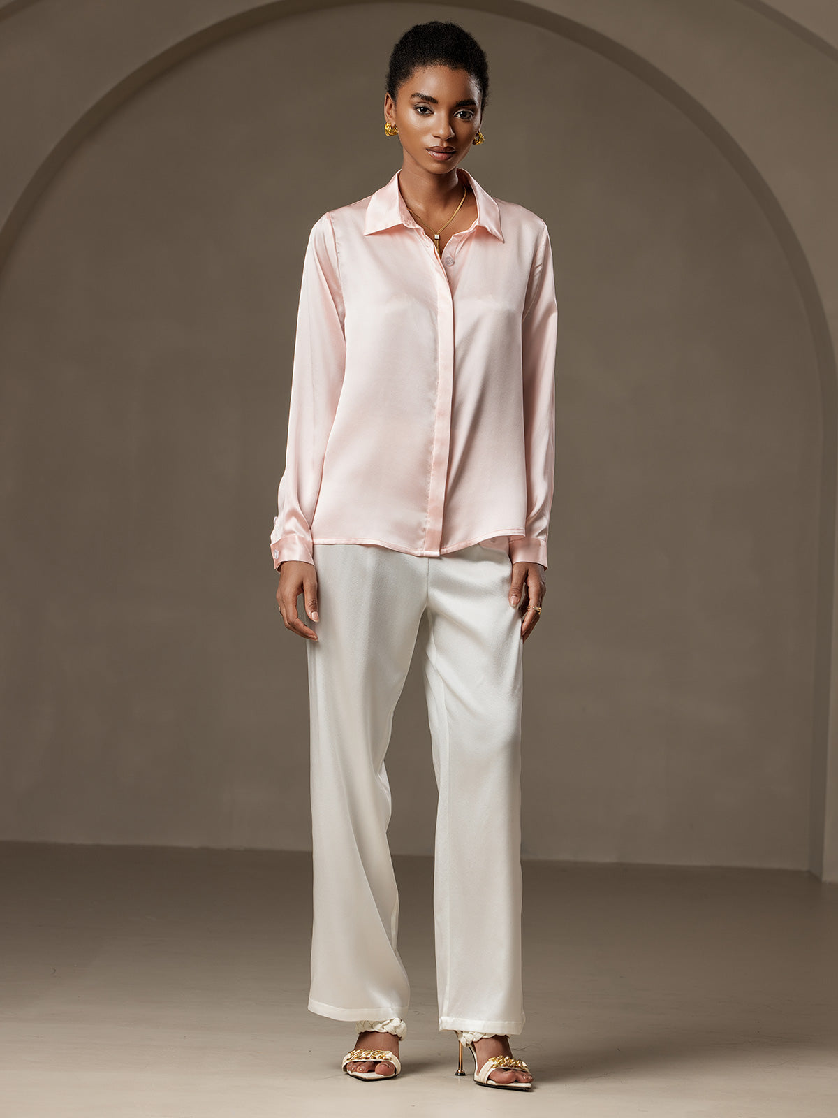 [Rosa] SilkSilky-DE 19Momme Seide Lapel Collar Damenhemd 007