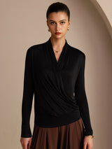[Schwarz] SilkSilky-DE Long Sleeve Damenblusen 001