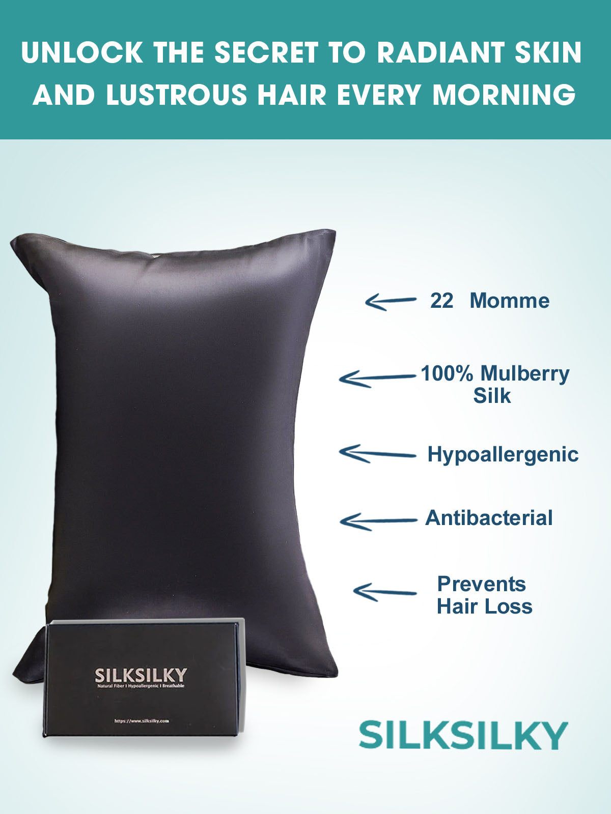 [Schwarz] SilkSilky-DE 22Momme Reine Seide Pillowcase 002
