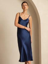 [Dunkelblau] SilkSilky-DE Sleeveless V Neck Kleider 006