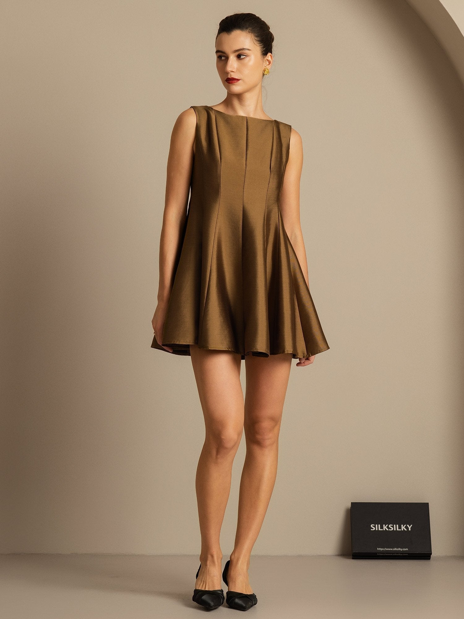 [Bronze] SilkSilky-DE 32Momme Silk-Wool Blend Dress 001,