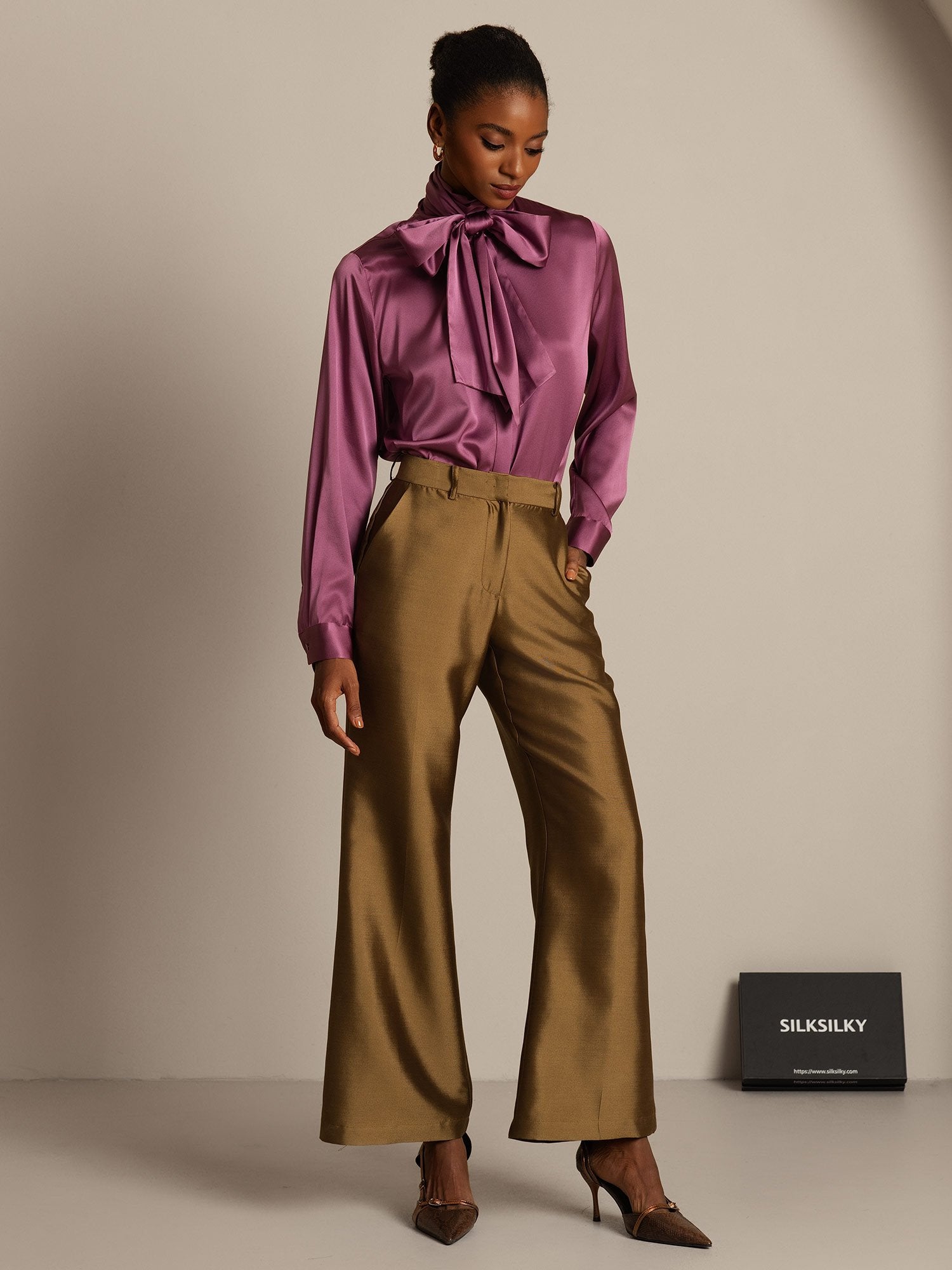 [Bronze] SilkSilky-DE 32Momme Silk-Wool Blend Womens Pants 003,