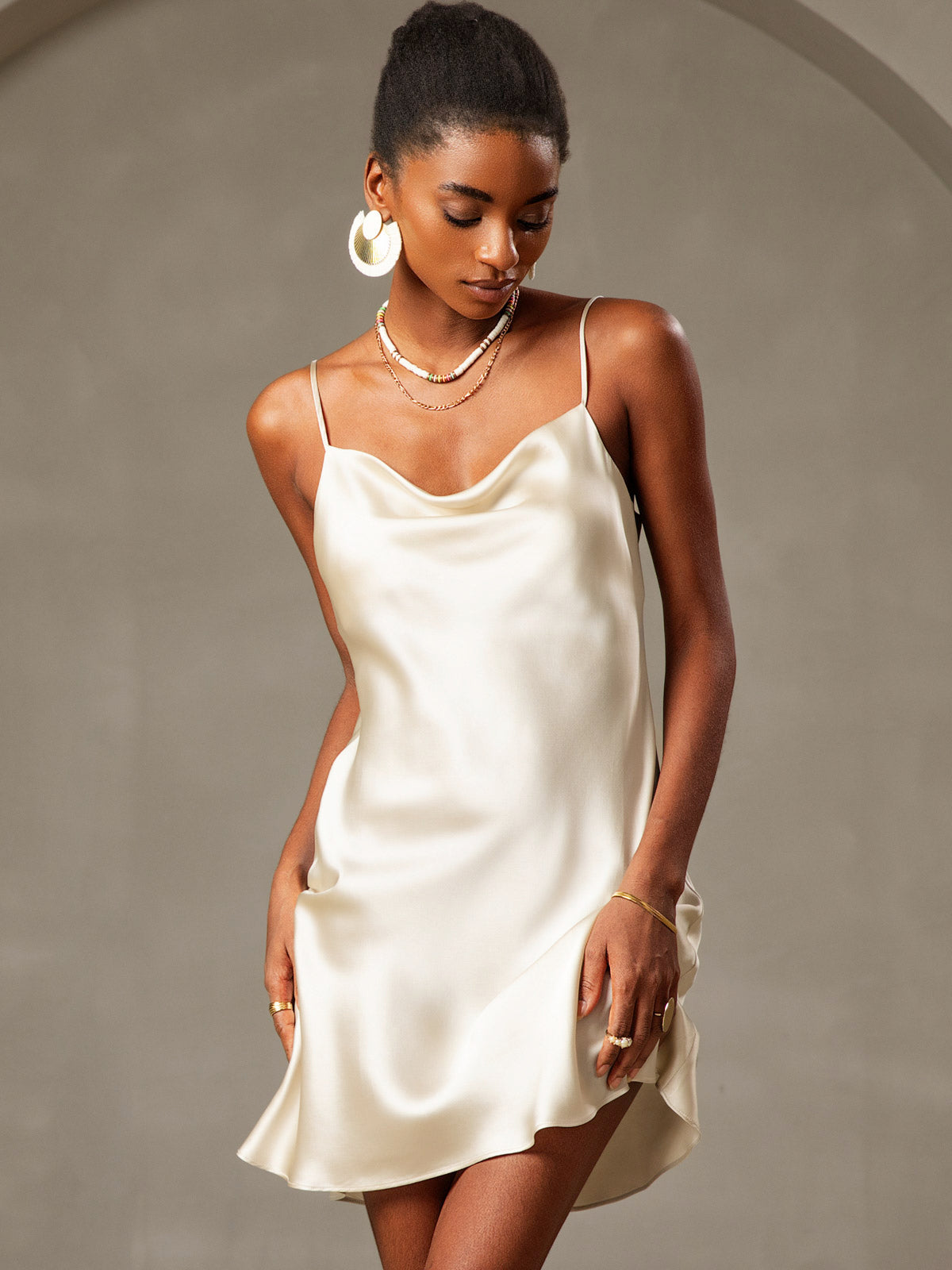 [Hellgelb] SilkSilky-DE Reine Seide Dress 001