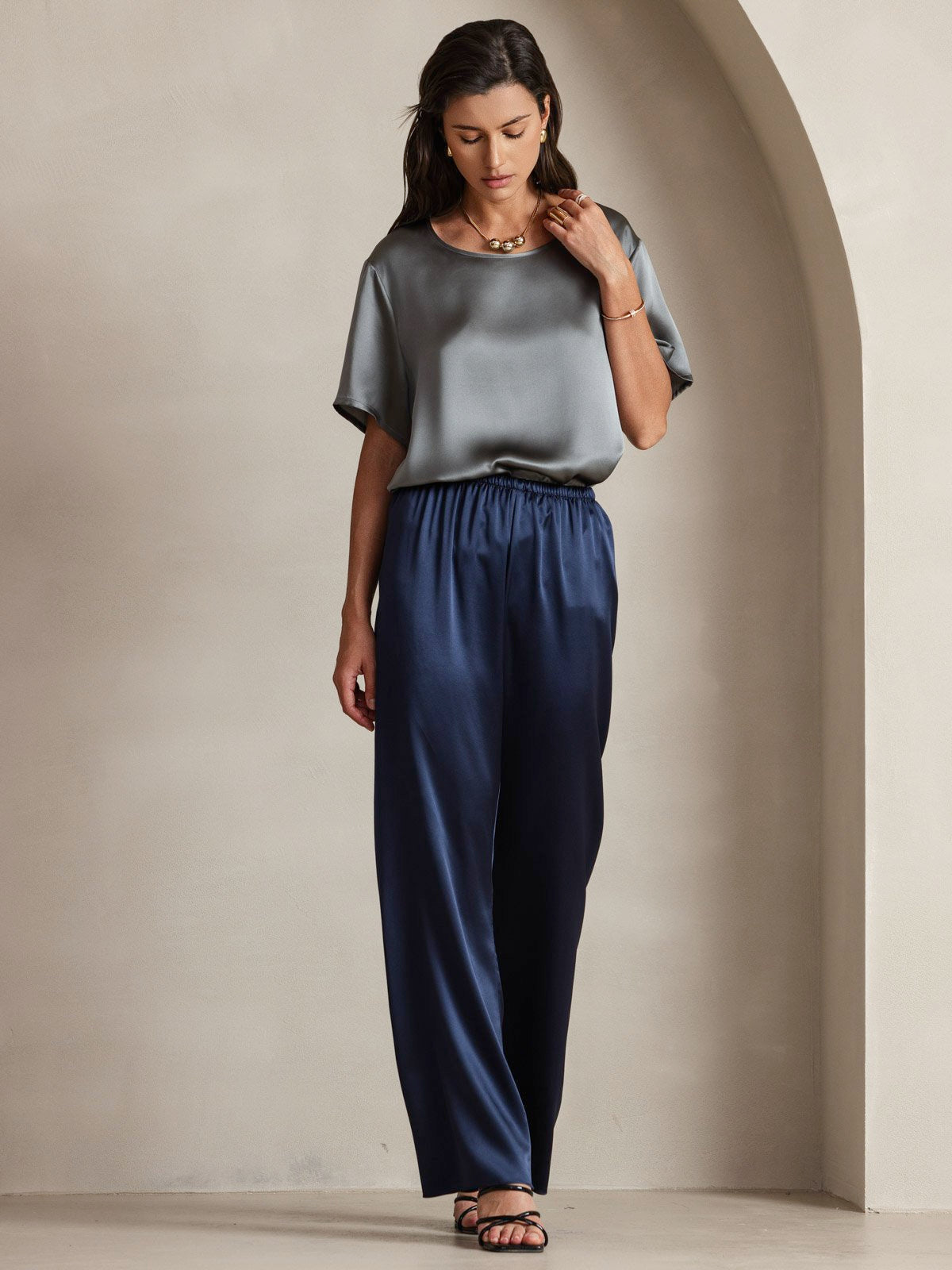 [Dunkelgrau] SilkSilky-DE Kurzärmelig T-Shirt 007