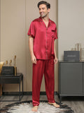 SilkSilky-DE-19Momme-Reine-Seide-Kurzärmelig-Revers-Herren-Pyjamas-Rot-004