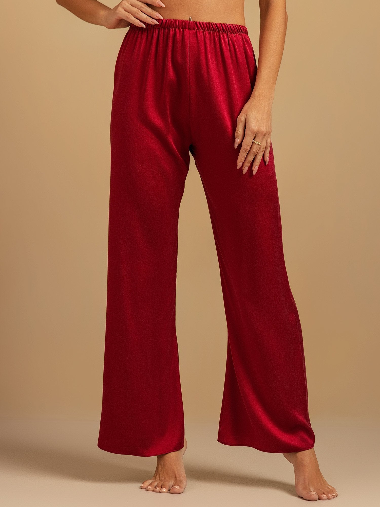 [Rotwein] SilkSilky-DE 19Momme Seide Womens Sleep Bottoms 003,