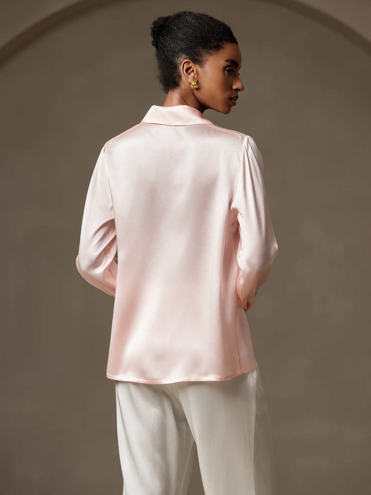 [Rosa] SilkSilky-DE 19Momme Seide Lapel Collar Damenhemd 002