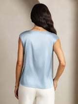 [Graublau] SilkSilky-DE Cap Sleeve Round Neck T-Shirt 002
