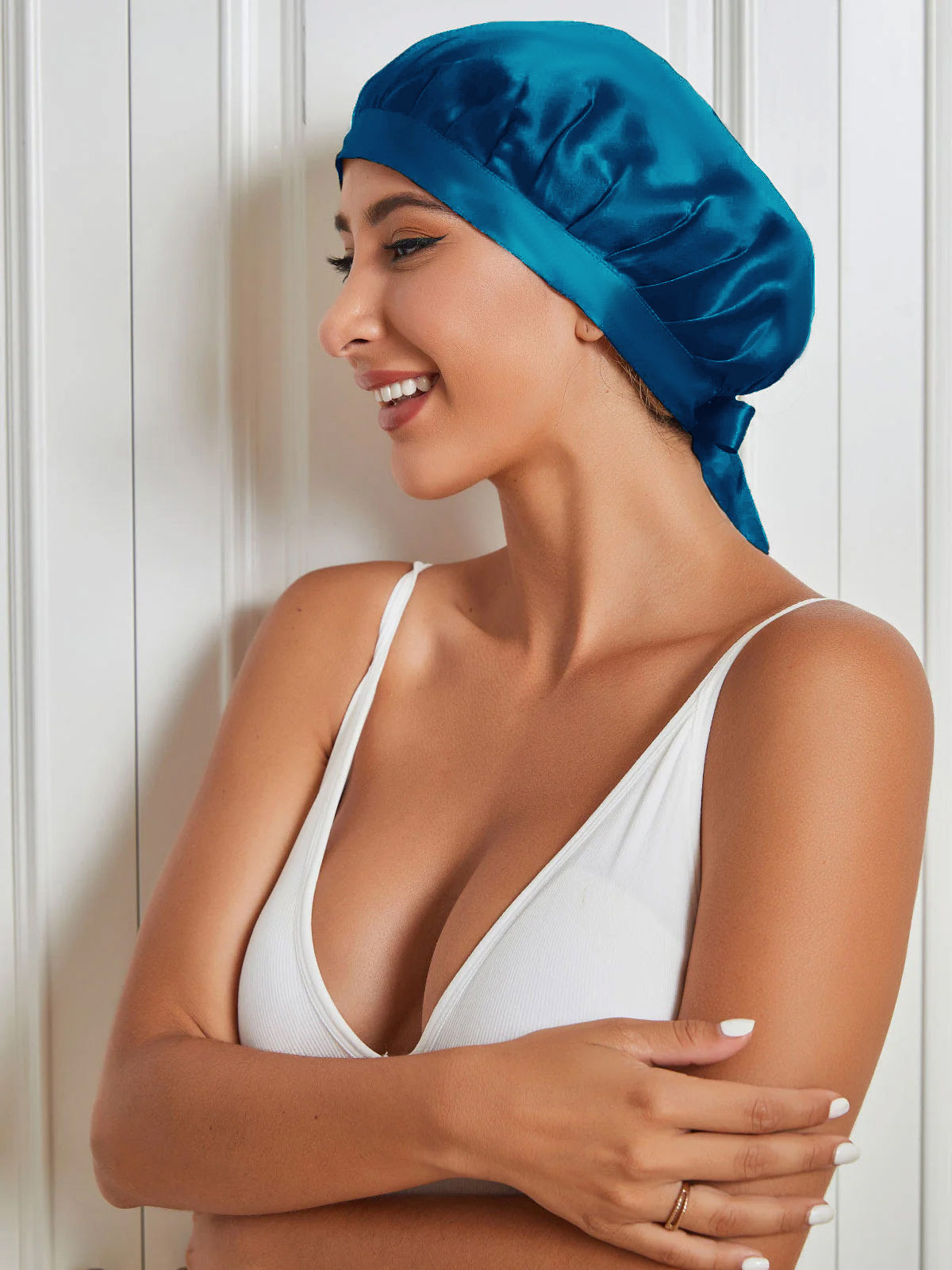 [König Blau] SilkSilky-DE Reine Seide Sleep Cap 004