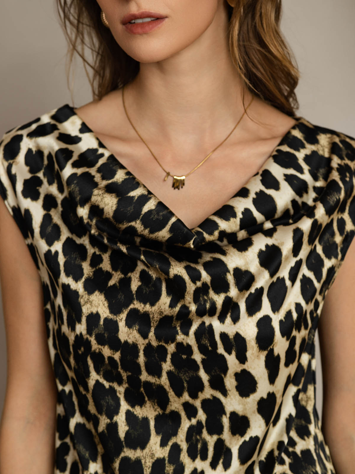 [Leopard] SilkSilky-DE 19Momme Seide Womens T-Shirt 005