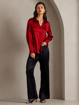 [Rot] SilkSilky-DE Long Sleeve Lapel Collar Damenhemd 004