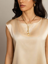 [Champagner] SilkSilky-DE Cap Sleeve Round Neck T-Shirt 005