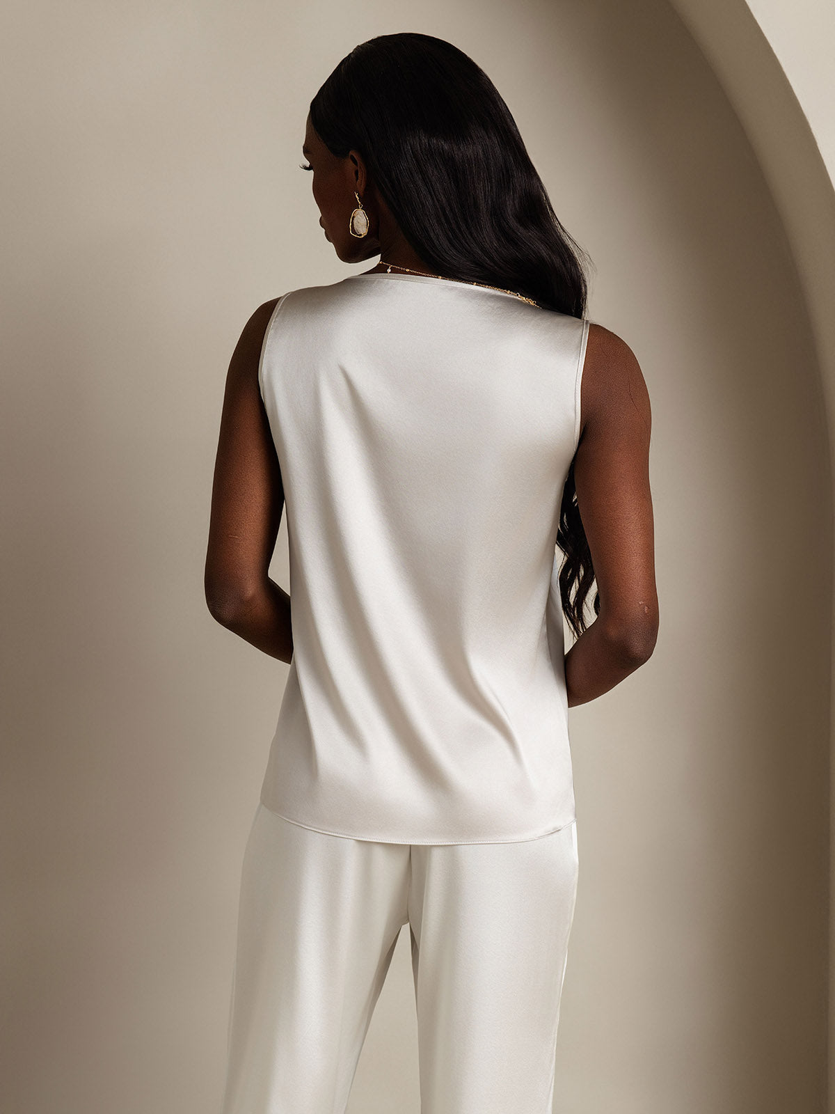 [Hellgrau] SilkSilky-DE 19Momme Ärmellos Rundhalsausschnitt Cami Top 002