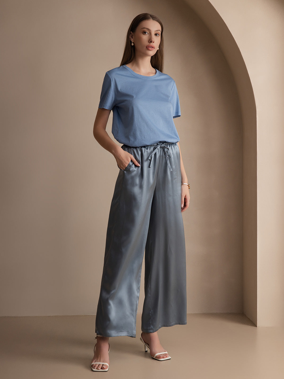 [Blau] SilkSilky-DE Seidenstrick Womens T-Shirt 006