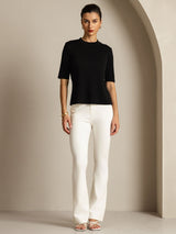 [Schwarz] SilkSilky-DE Half Sleeve Crew-Ausschnitt T-Shirt 003