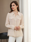 SilkSilky DE Pure Silk Long Sleeve Collar Damenhemd Beige 003