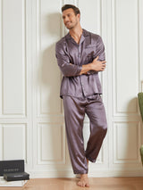 [Lilagrau] SilkSilky-DE Long Sleeve Notch-Kragen Herren Pyjamas 001