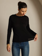 [Schwarz] SilkSilky-DE Long Sleeve Crew-Ausschnitt T-Shirt 003