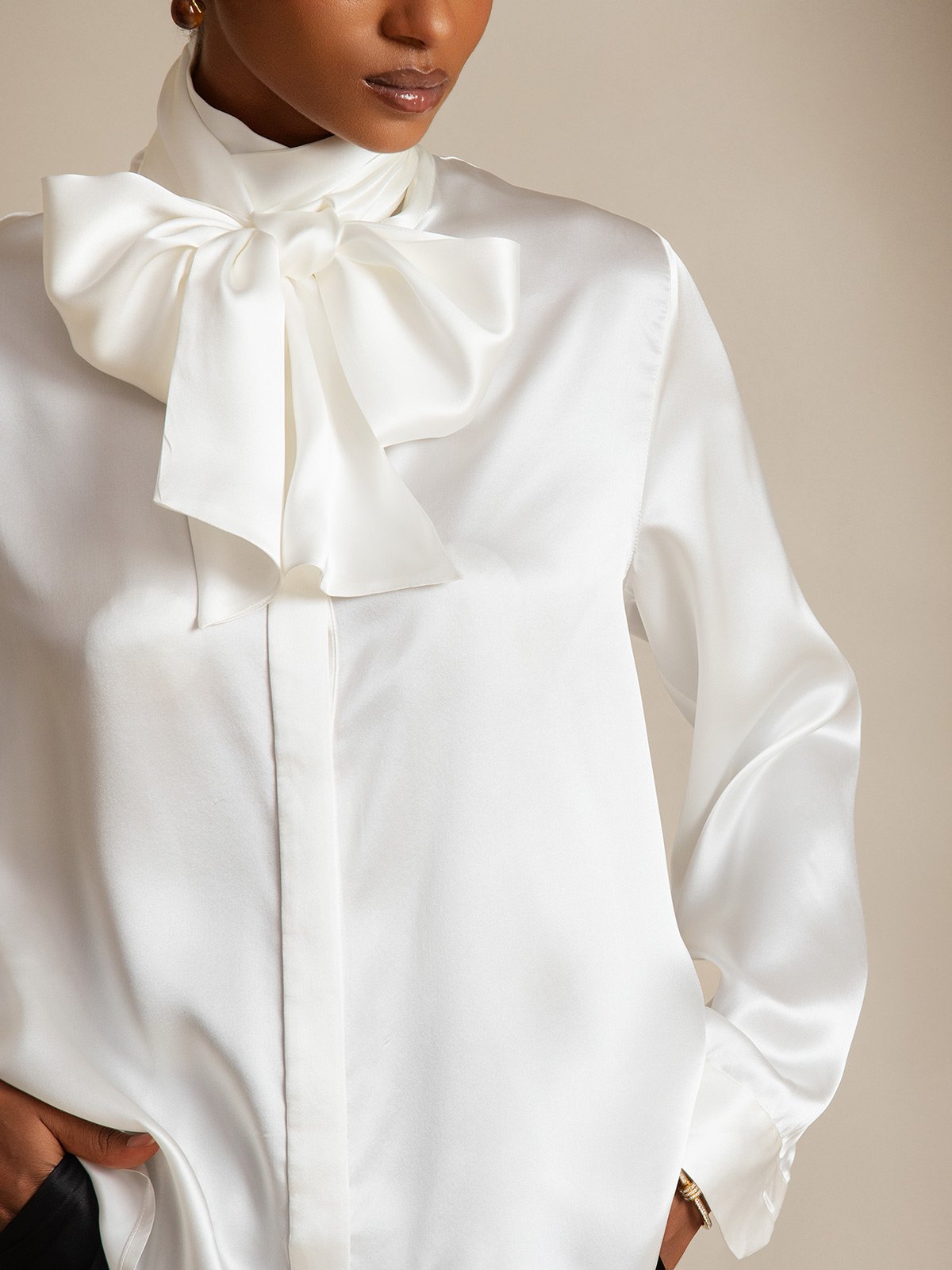 [Weiß] SilkSilky-DE 19Momme Seide Womens Shirt 003