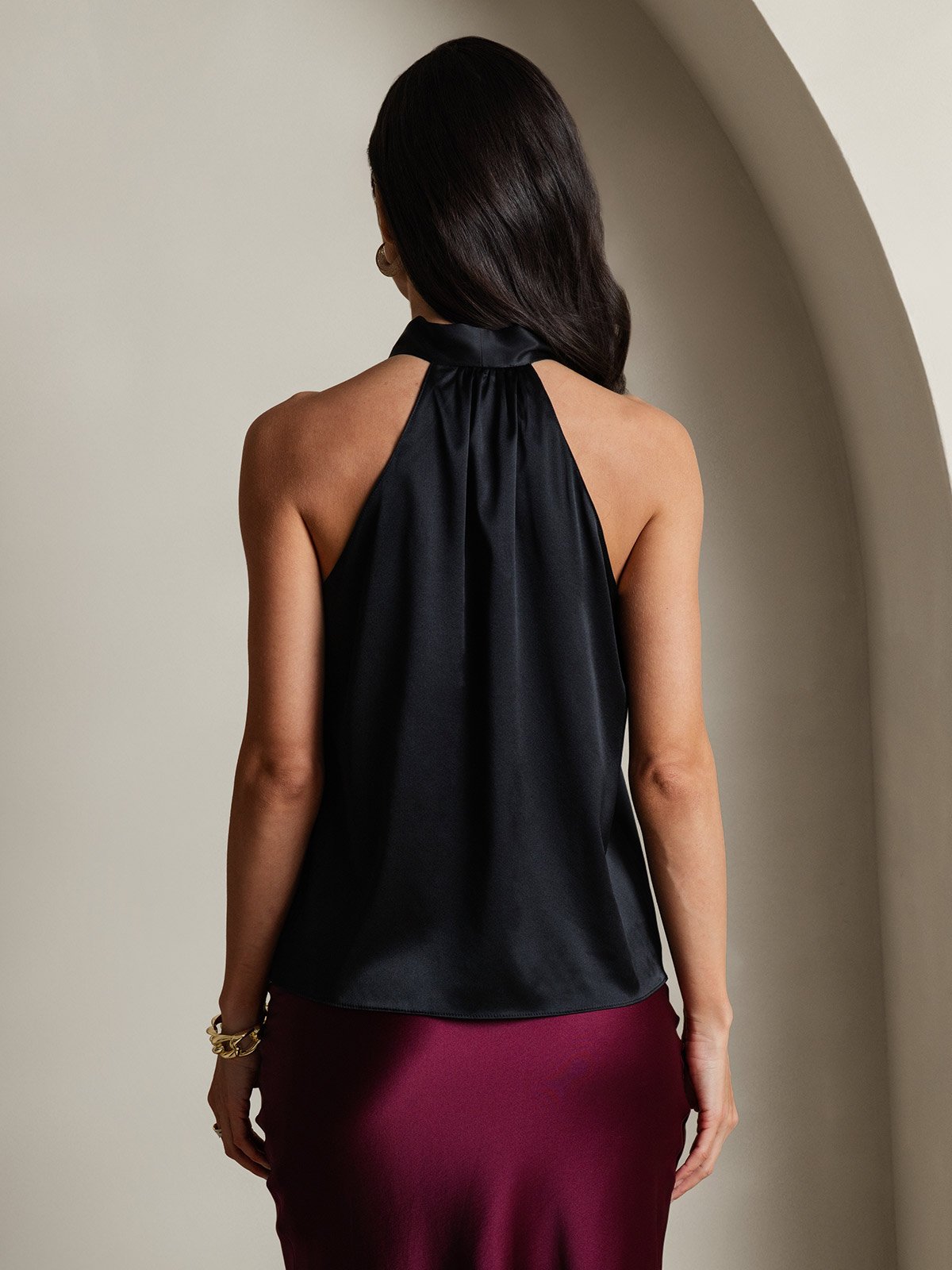 [Schwarz] SilkSilky-DE 19Momme Seide Womens Shirt 002,