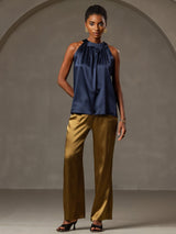 [Dunkelblau] SilkSilky-DE Sleeveless Halter T-Shirt 005