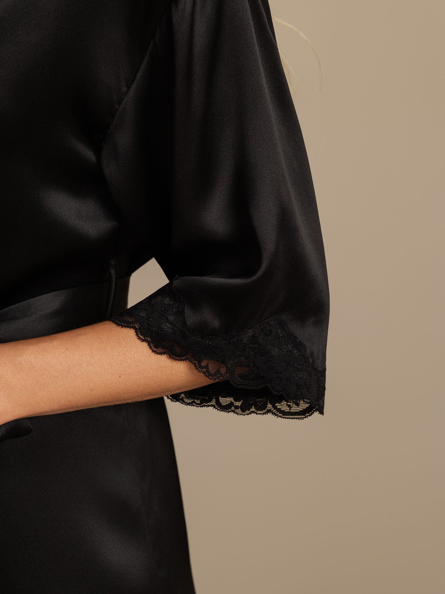 [Schwarz] SilkSilky-DE Reine Seide Womens Robe 004