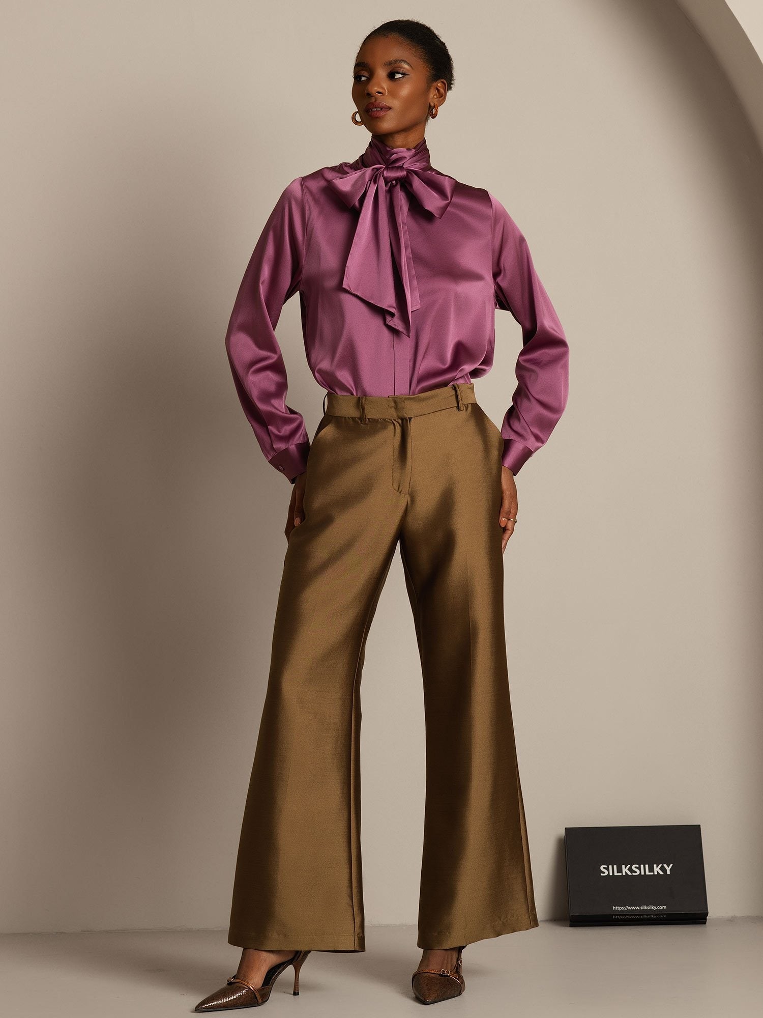 [Bronze] SilkSilky-DE 32Momme Silk-Wool Blend Womens Pants 006,