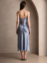 [Graublau] SilkSilky-DE Sleeveless V Neck Kleider 002