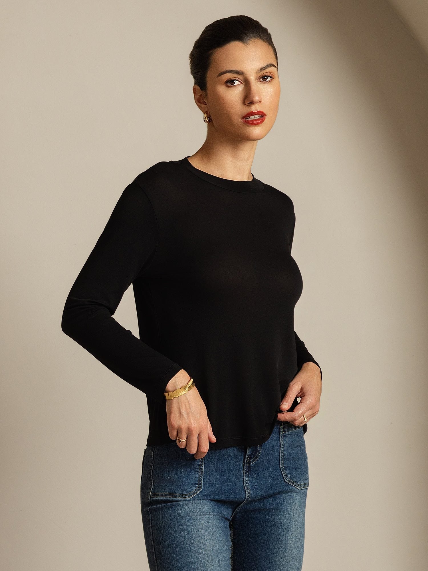 [Schwarz] SilkSilky-DE Reine Seide Womens T-Shirt 006