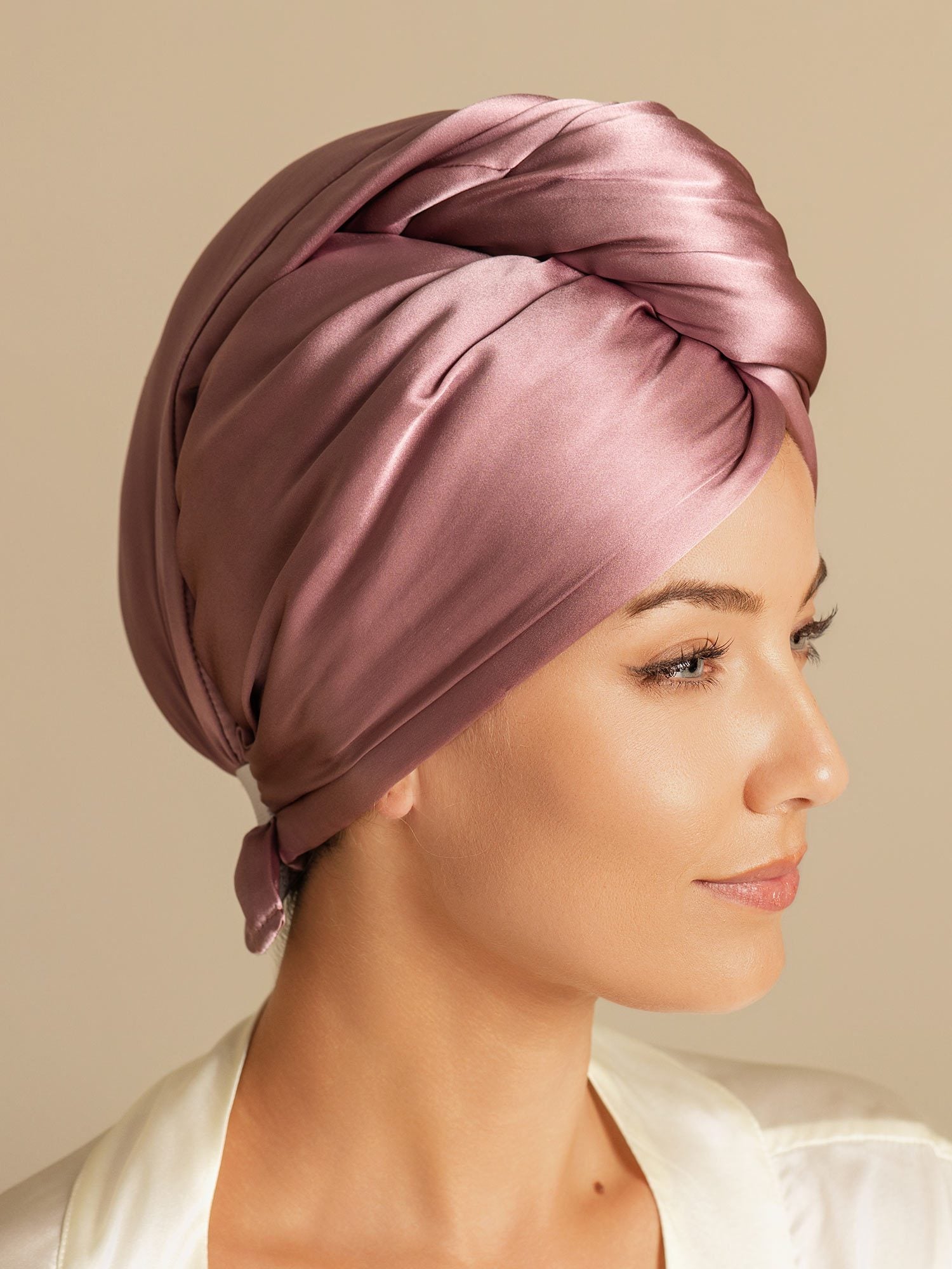[Blasses Mauve] SilkSilky-DE Reine Seide Hair Towel Wrap 005,