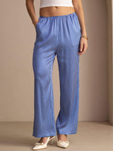 [Blaues Nadelstreifen] SilkSilky-DE Womens Pants 001