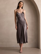 [Dunkelkhaki] SilkSilky-DE Sleeveless V Neck Kleider 006