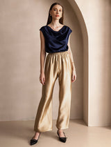 [Dunkelblau] SilkSilky-DE Cap Sleeve Cowl Neck T-Shirt 006