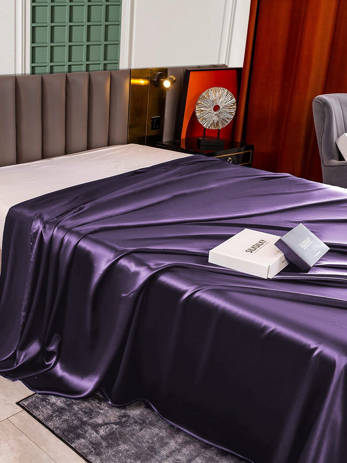 [Dunkelviolett] SilkSilky-DE 25Momme Reine Seide Sheet 004