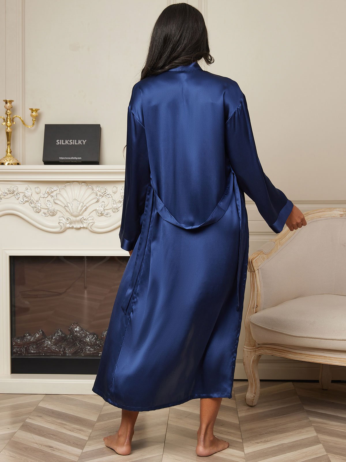 [Dunkelblau] SilkSilky-DE Reine Seide Womens Robe 002
